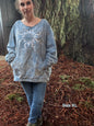 Prairie Sun Batik Mandala Puffy Crewneck Sweatshirt – Hand-Painted With Stars and Leaf Design Batikwalla by Victoria XL 