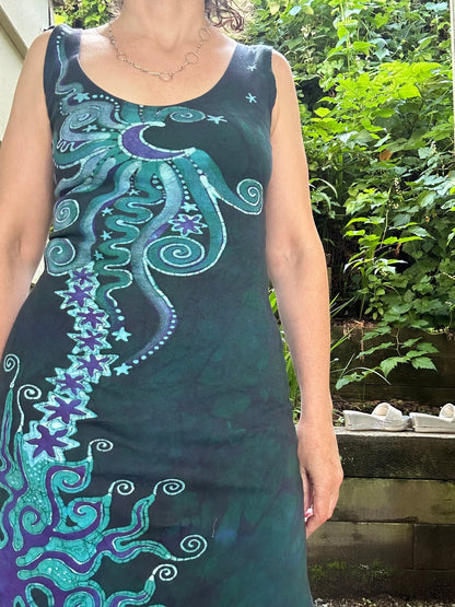 Magnificent Teal Tree Handmade Batik Dress - Size M Batik Dresses Batikwalla 