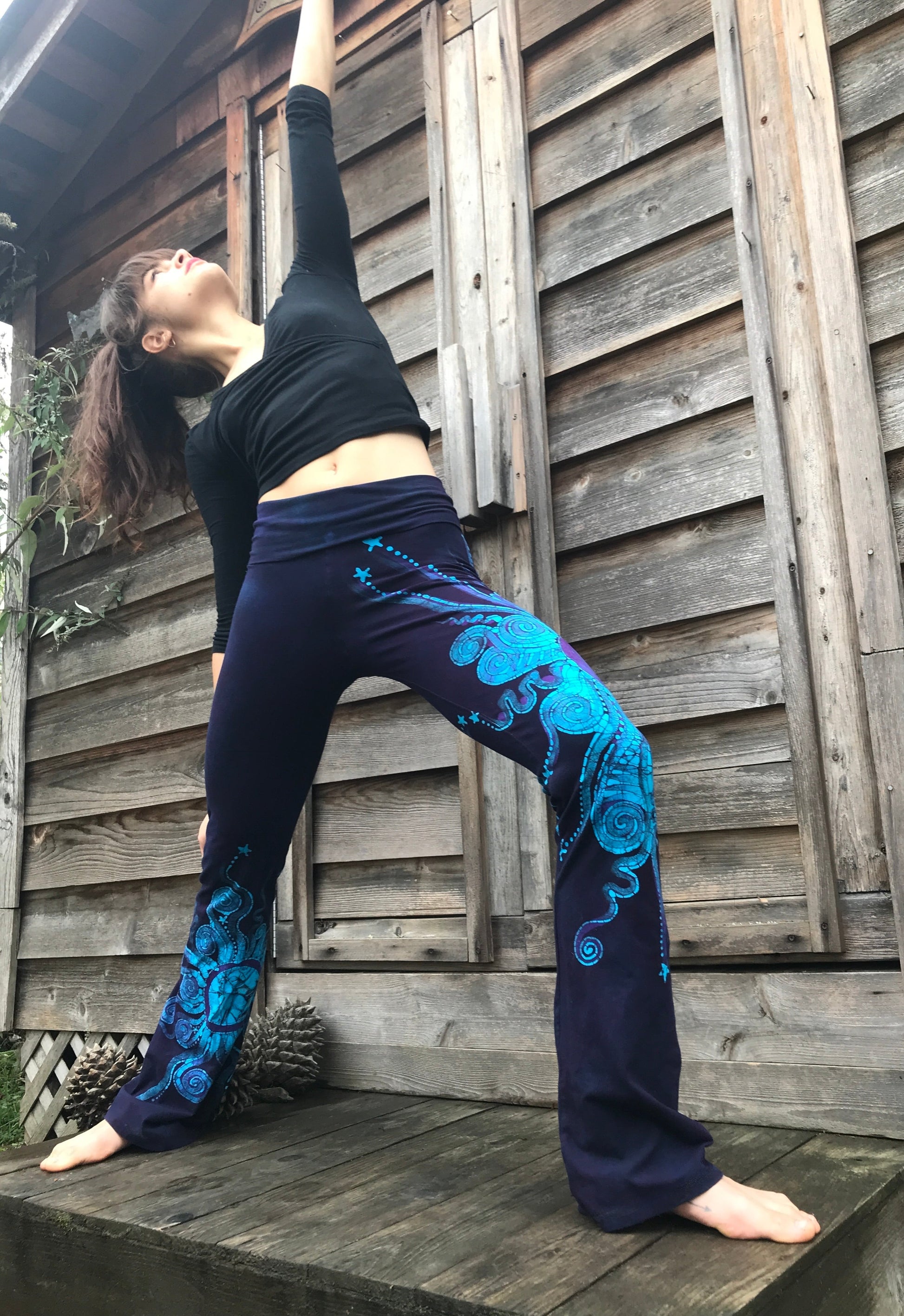 Deep Blue and Midnight Purple Handmade Batik Yoga Pants batikwalla 