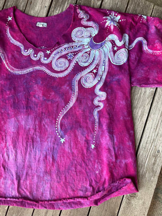 Pretty in PInk Moonbeams Cotton Cropped Crew Tee - 2X Shirts & Tops Batikwalla by Victoria 2x 