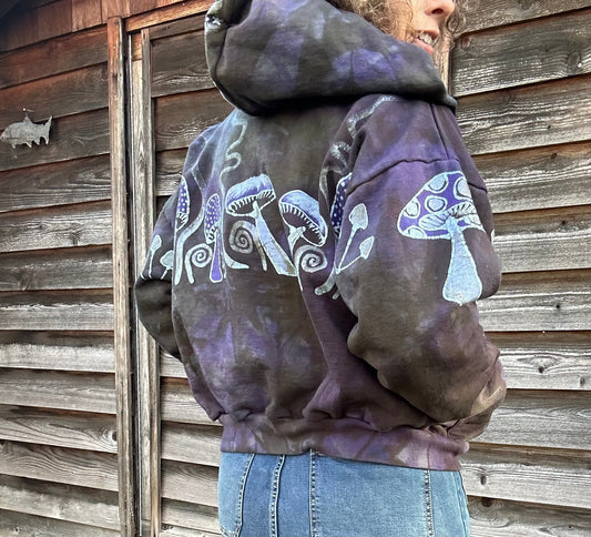 Mushroom Hunter Batik Hoodie - Purple Woodland hoodie batikwalla 