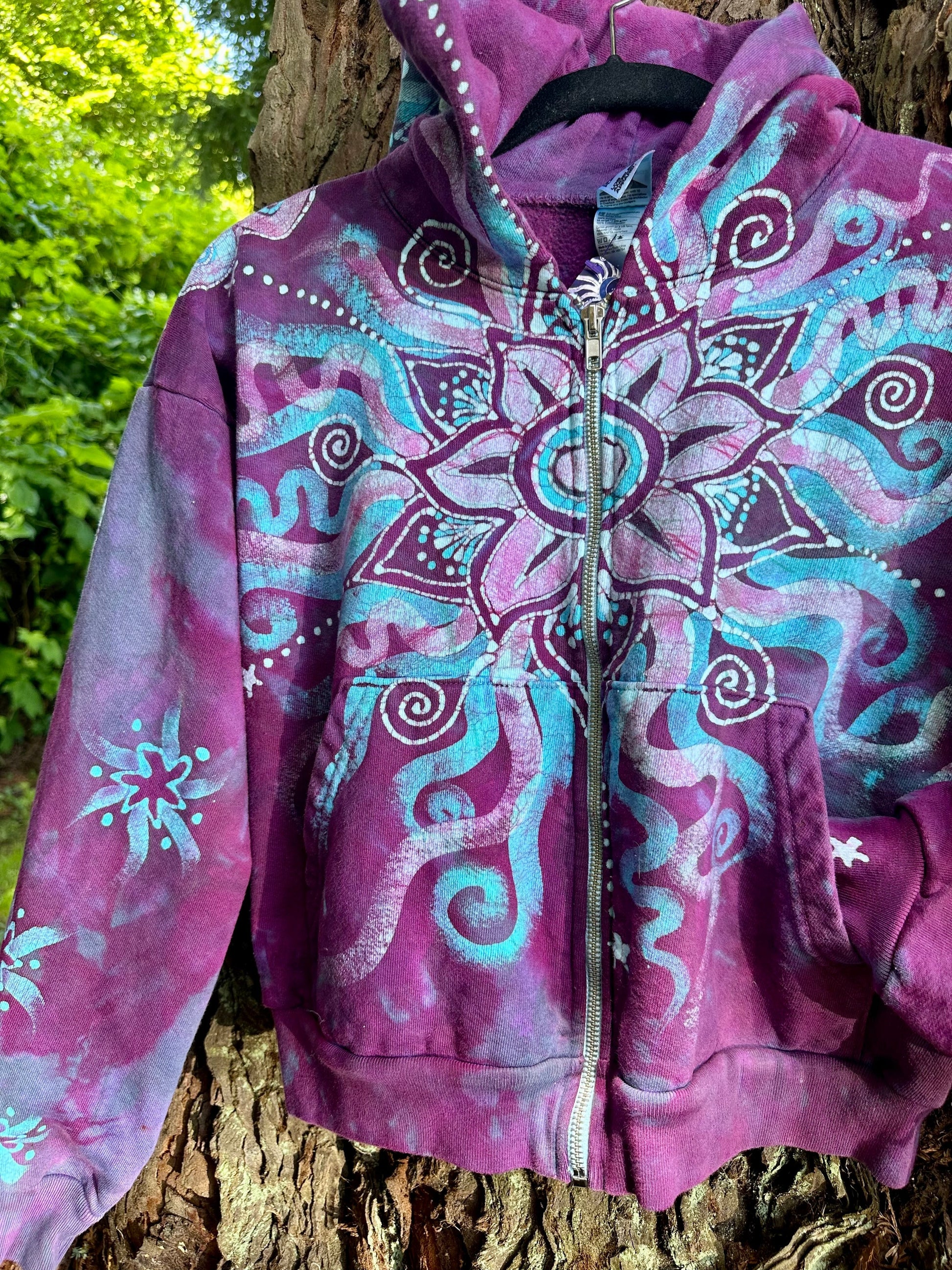 Pacific Bliss Lotus Flower Handmade Batik Hoodie - Turquoise Waves hoodie batikwalla S/M 