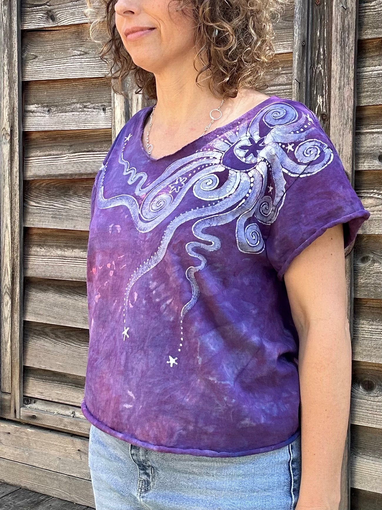 Pretty in Pink Moonbeams Cotton Crop Batik Tee Shirts & Tops Batikwalla by Victoria 