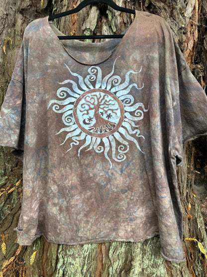 Cedar Forest Tree of Life Cotton Cropped Crew Tee - Size 2X Shirts & Tops Batikwalla by Victoria 