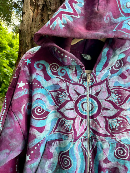 Pacific Bliss Lotus Flower Handmade Batik Hoodie - Turquoise Waves hoodie batikwalla 