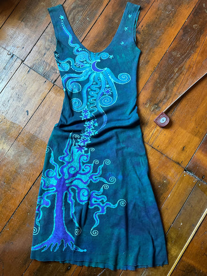 Magnificent Teal Tree Handmade Batik Dress - Size M Batik Dresses Batikwalla Medium 