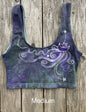 Teal and Purple Moonbeams with Stars Hand Painted Batik Sports Bra Tops batikwalla Medium 