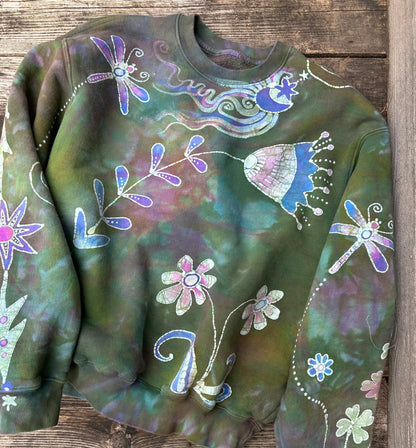 Dragonfly Garden Puffy Crew Neck Sweatshirt ONE SIZE Tops Batikwalla by Victoria ONE SIZE 