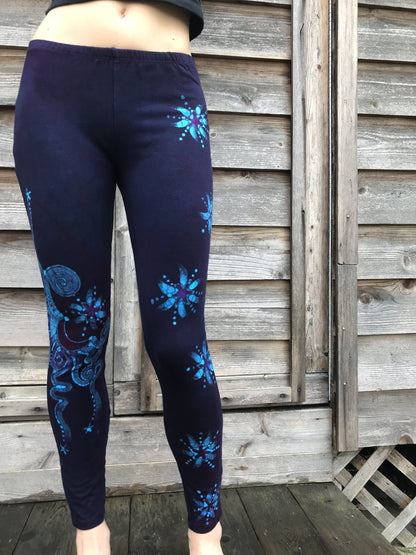 Deep Purple and Turquoise Moon & Star Batik Size XL Leggings leggings batikwalla 