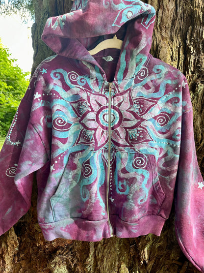 Pacific Bliss Lotus Flower Handmade Batik Hoodie - Turquoise Waves hoodie batikwalla 