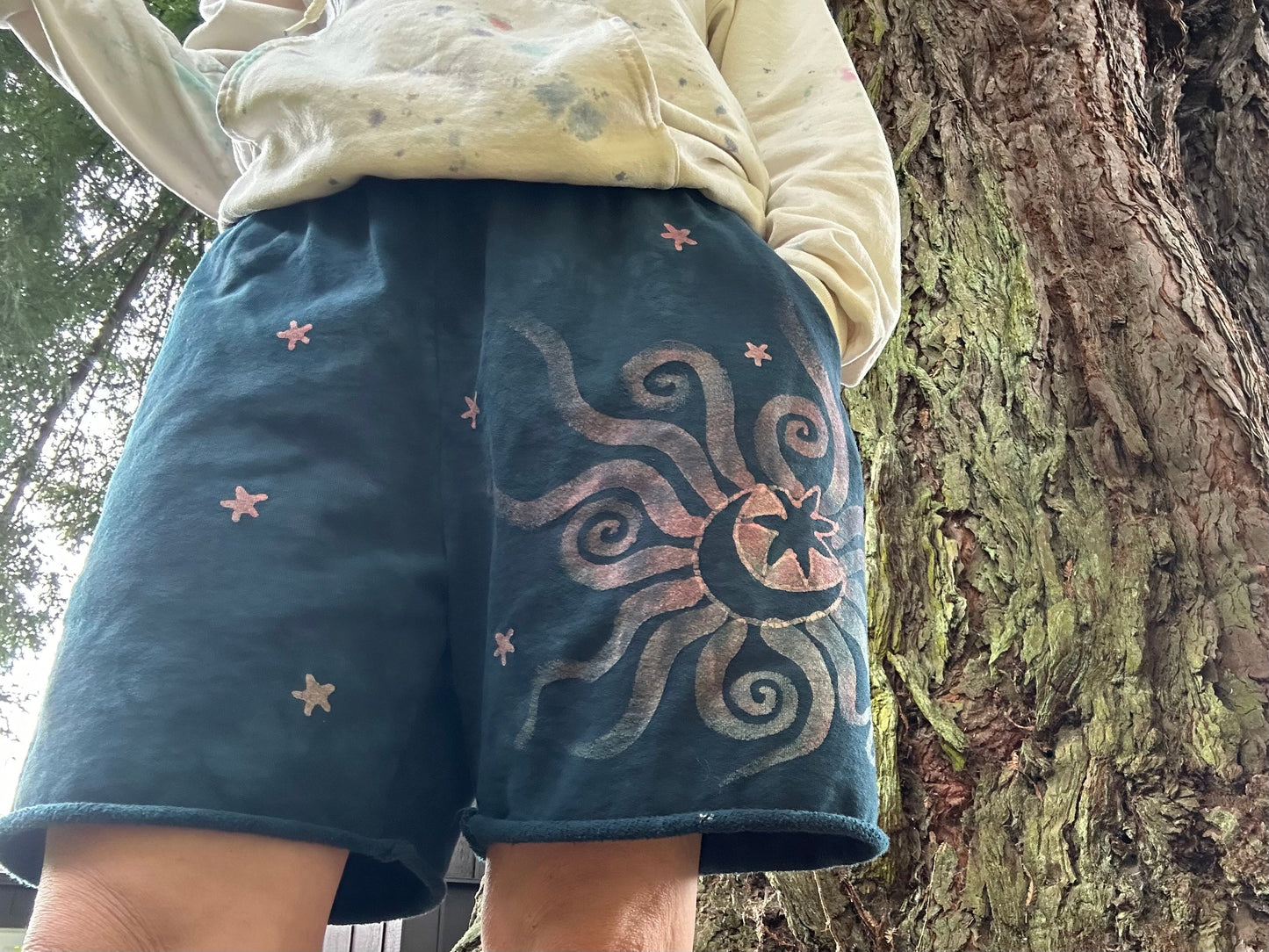 Comfy Cozy Galaxy Shorts - Dark Teal Moon Batikwalla by Victoria 