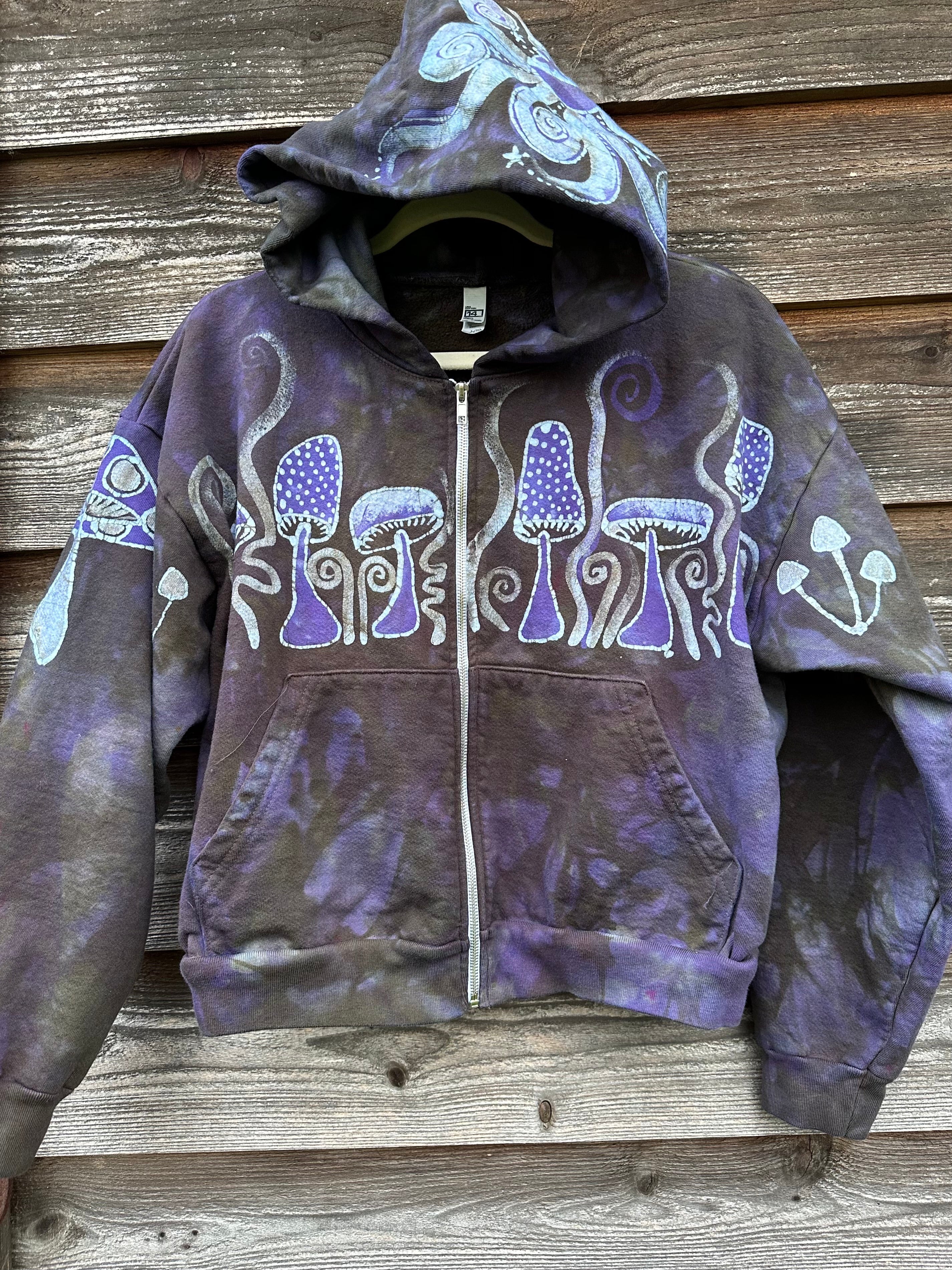 Mushroom Hunter Batik Hoodie Purple Woodland