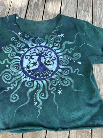 Tree of Life in Teal and Purple Cotton Tee - Size Medium Shirts & Tops Batikwalla by Victoria 