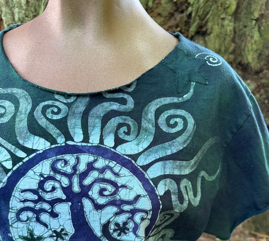 Tree of Life in Teal and Purple Cotton Tee - Size Medium Shirts & Tops Batikwalla by Victoria 