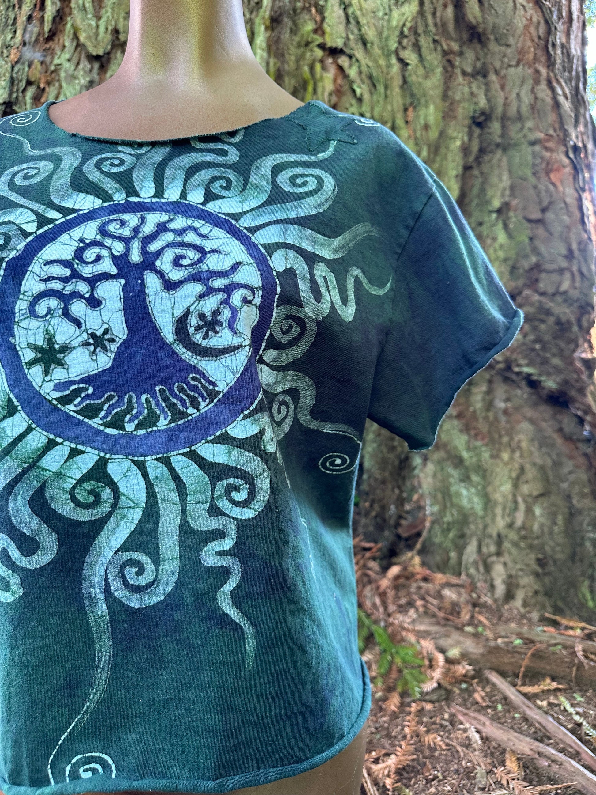 Tree of Life in Teal and Purple Cotton Tee - Size Medium Shirts & Tops Batikwalla by Victoria Medium 