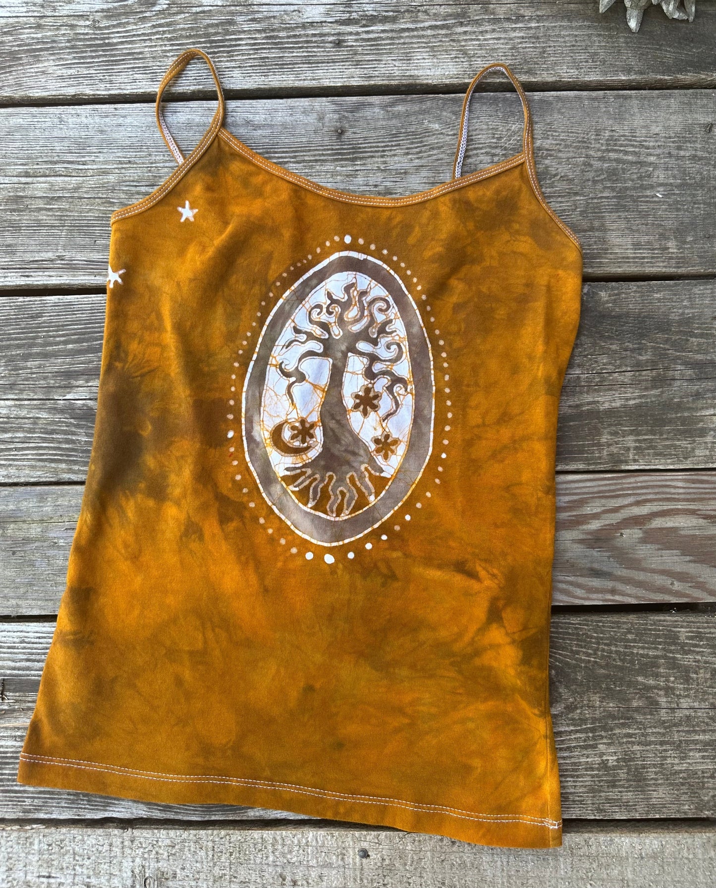 Golden Hour Forest Pendant - Hand Painted Batik Tank Top Tops batikwalla XL 