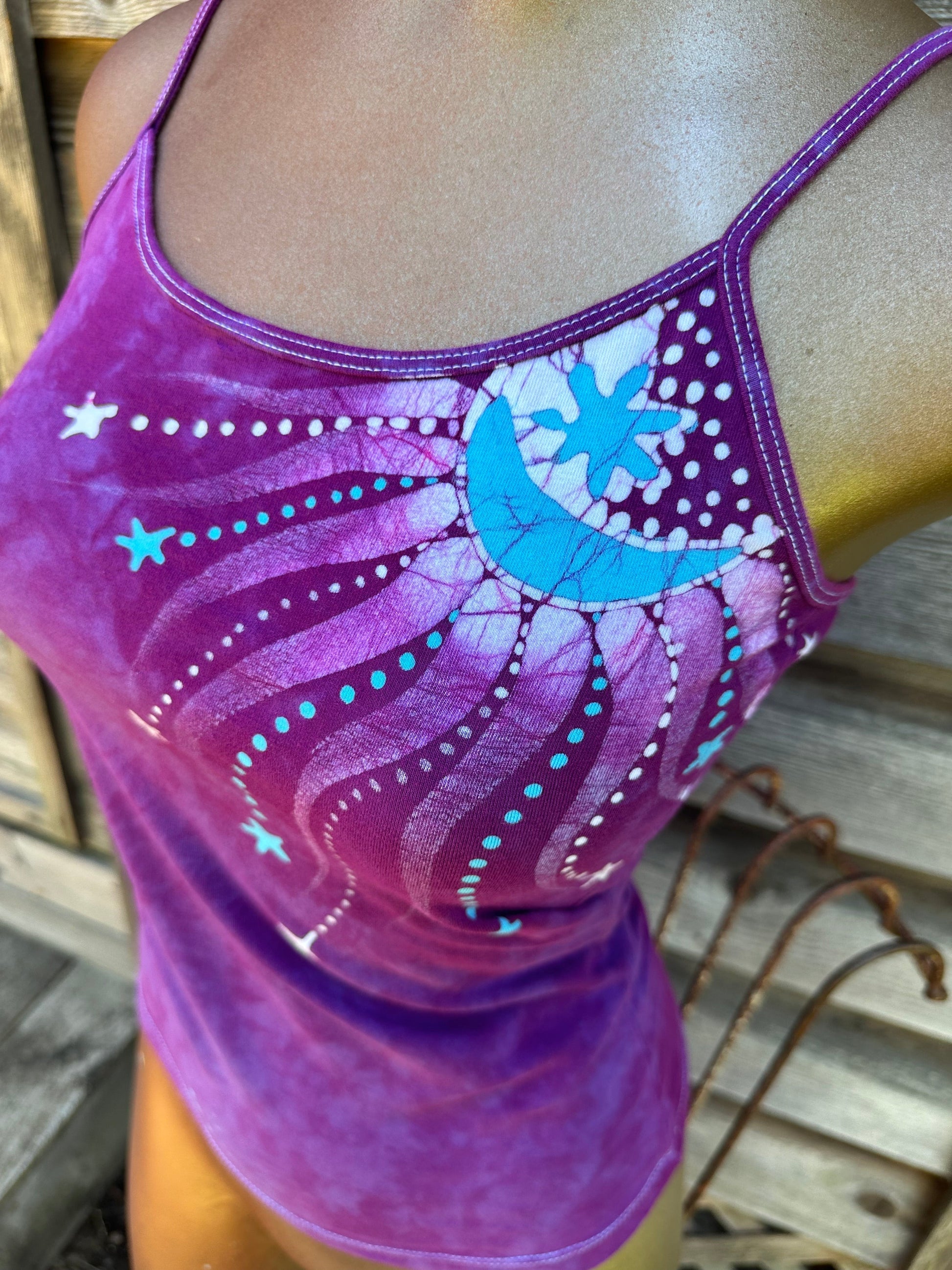 Magenta Moonbeams Hand Painted Batik Tank Top Tops batikwalla XL 