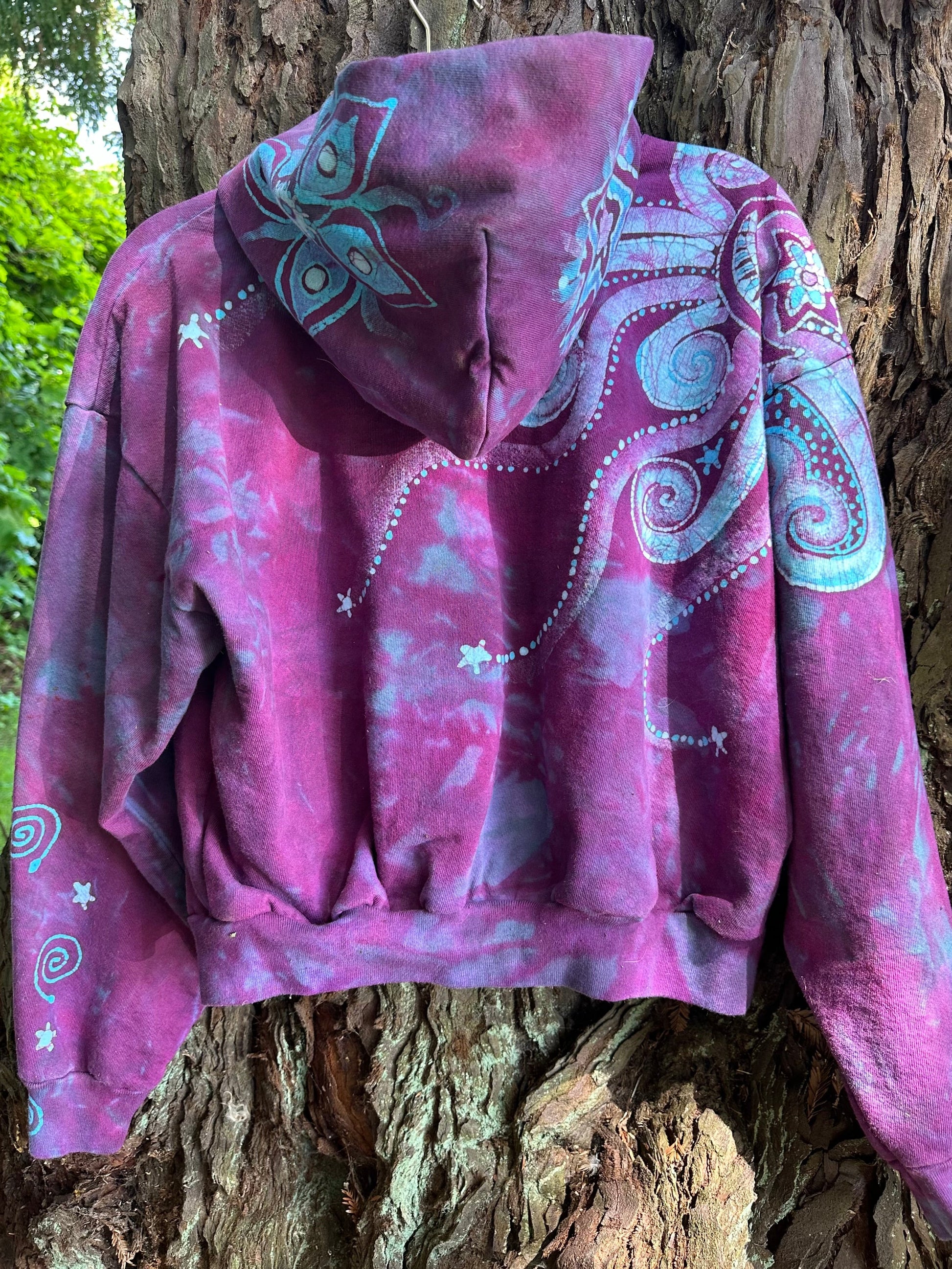 Pacific Bliss Lotus Flower Handmade Batik Hoodie - Turquoise Waves hoodie batikwalla 