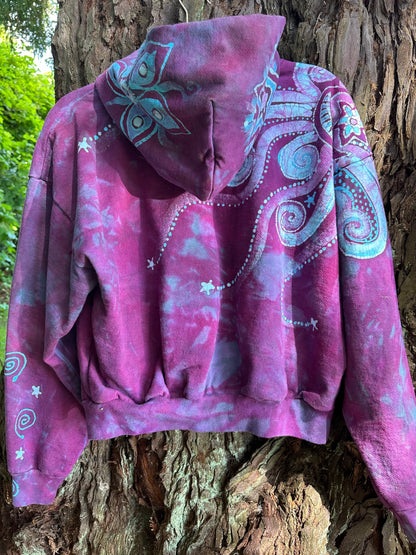 Pacific Bliss Lotus Flower Handmade Batik Hoodie - Turquoise Waves hoodie batikwalla 