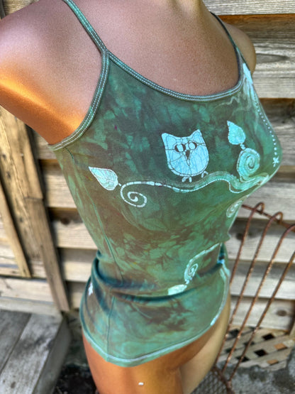 Owl In The Forest Hand Painted Batik Tank Top Tops batikwalla XL 