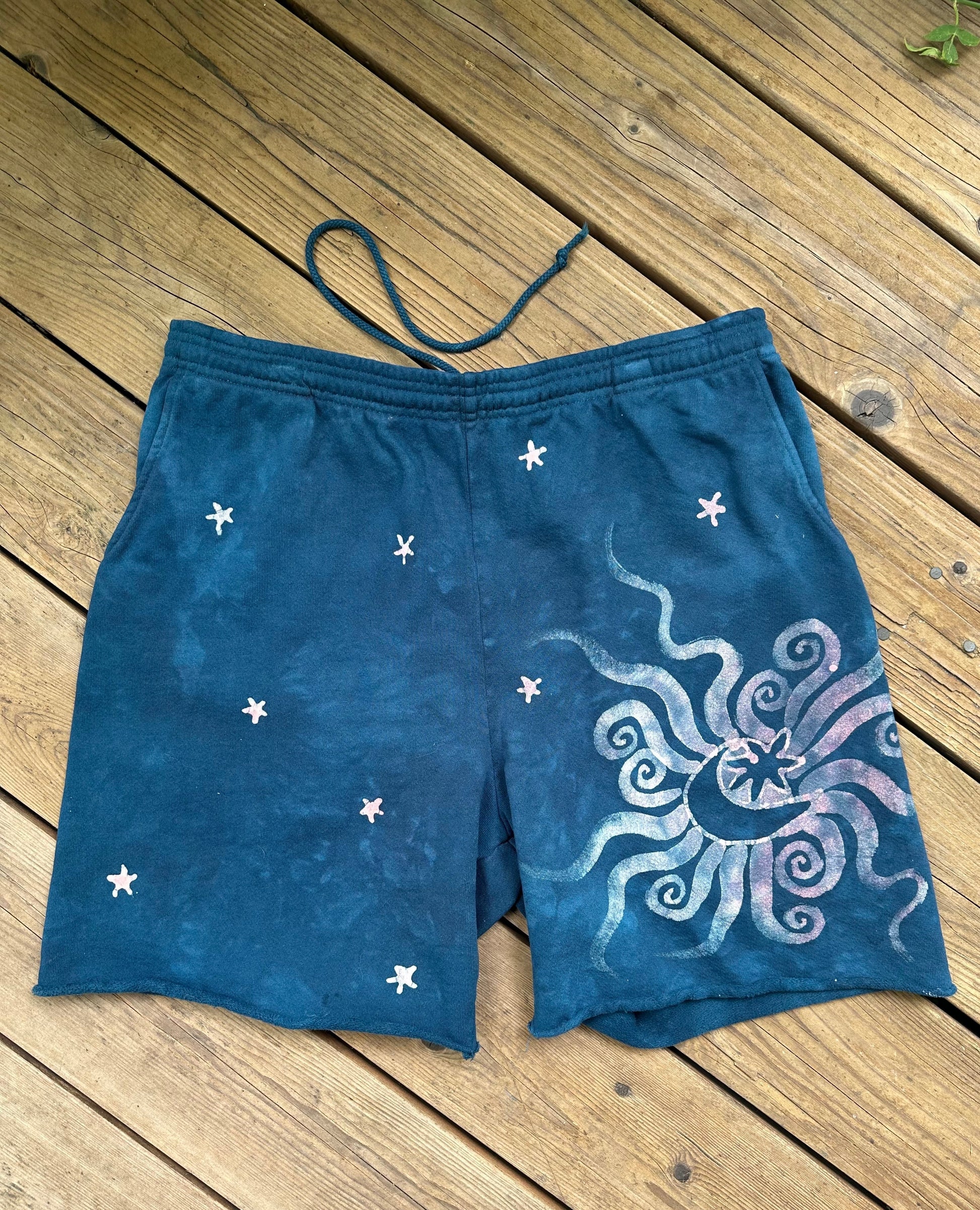 Comfy Cozy Galaxy Shorts - Dark Teal Moon Batikwalla by Victoria ONE SIZE 