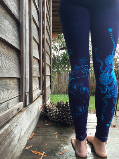 Deep Purple and Turquoise Moon & Star Batik Size XL Leggings leggings batikwalla 