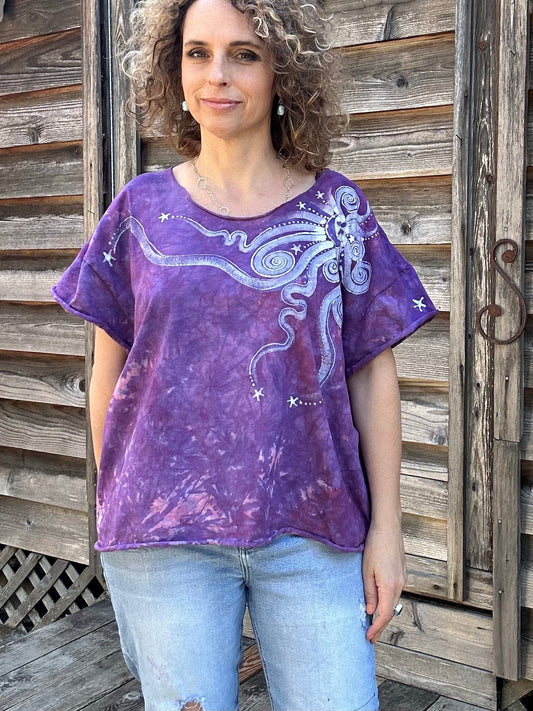 Pretty in Pink Moonbeams Cotton Crop Batik Tee Shirts & Tops Batikwalla by Victoria 