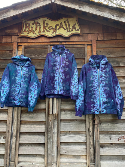 Teal and Purple Fancy Tuxedo Swirls Zipper Hoodie hoodie batikwalla 