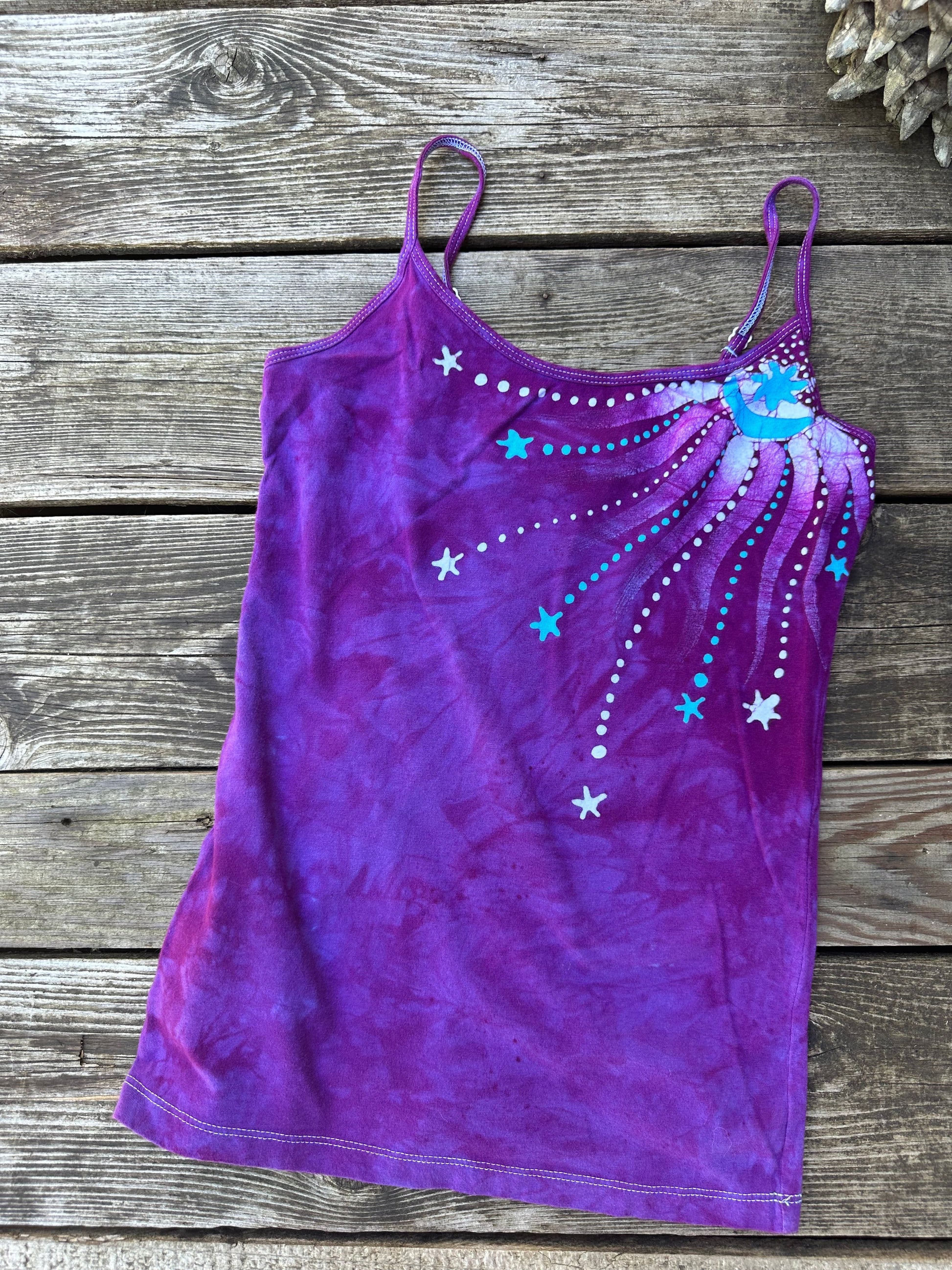 Magenta Moonbeams Hand Painted Batik Tank Top Tops batikwalla Medium 