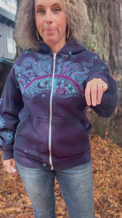 Mystic Moonlight With Turquoise Sunrise Batik Hoodie Unisex - Zip Up
