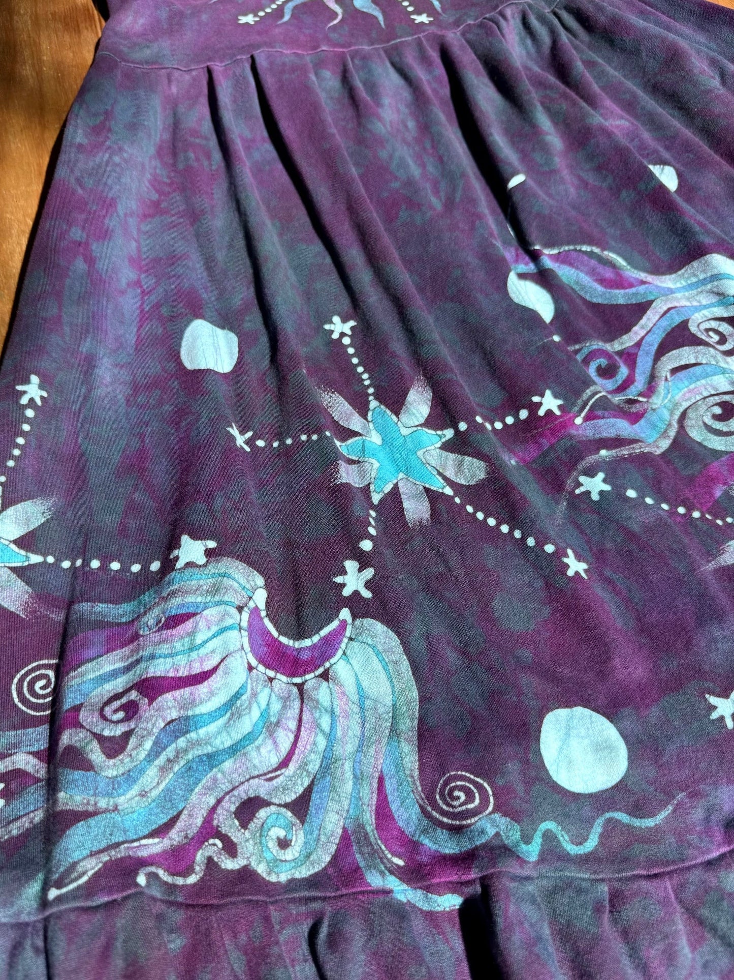 Galaxy Flower Handmade Purple Batik Dress With Pockets - Size XL Batik Dresses Batikwalla 