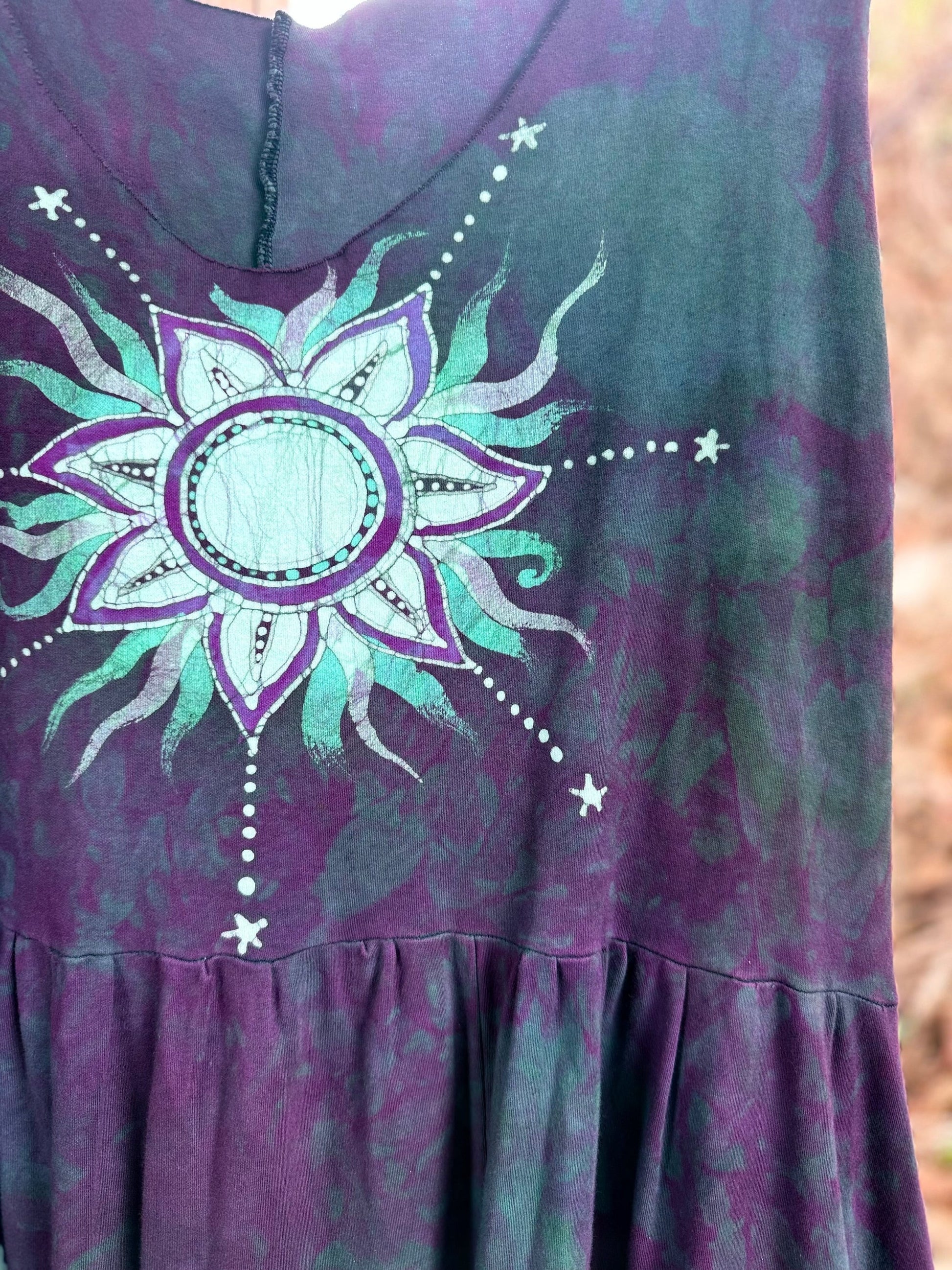 Galaxy Flower Handmade Purple Batik Dress With Pockets - Size XL Batik Dresses Batikwalla XL 