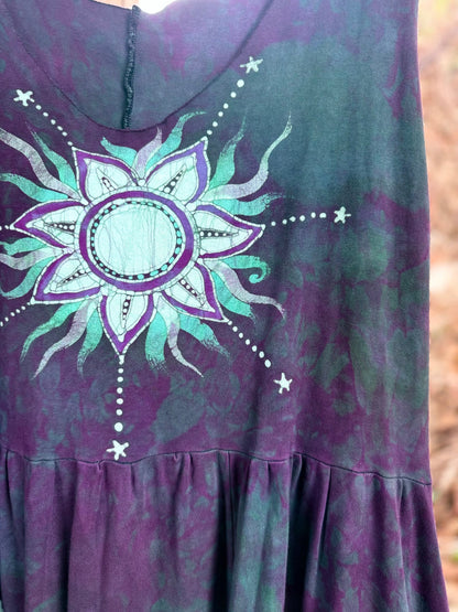 Galaxy Flower Handmade Purple Batik Dress With Pockets - Size XL Batik Dresses Batikwalla XL 