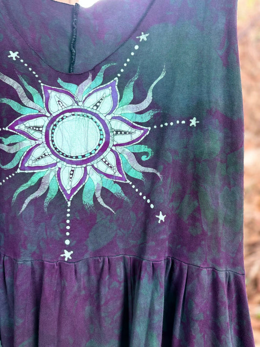Galaxy Flower Handmade Purple Batik Dress With Pockets - Size XL Batik Dresses Batikwalla XL 