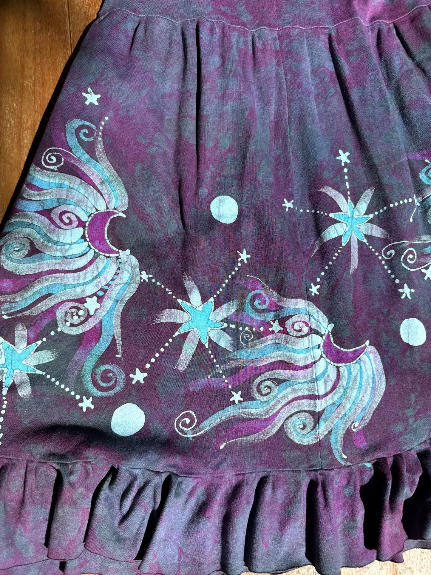 Galaxy Flower Handmade Purple Batik Dress With Pockets - Size XL Batik Dresses Batikwalla 