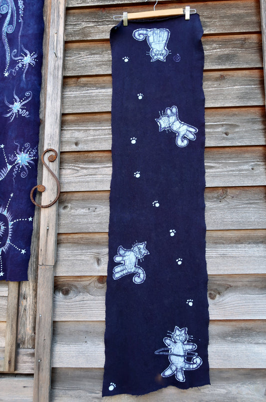 Purple Cats Playing Hand Painted Organic Cotton Batik Scarf scarf batikwalla 