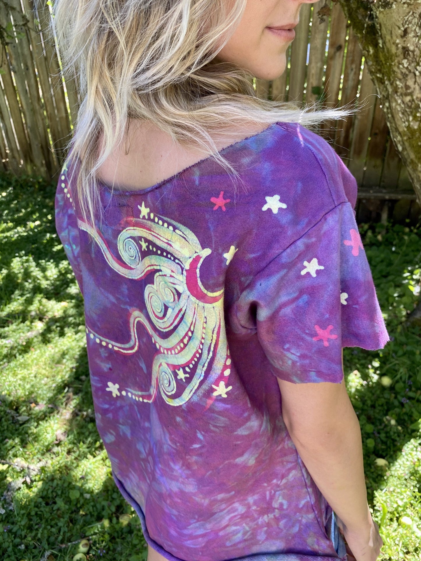 Marshmellow Magick Semi-Crop Organic Cotton Handmade Batik Top - Medium Batik Dresses Batikwalla 