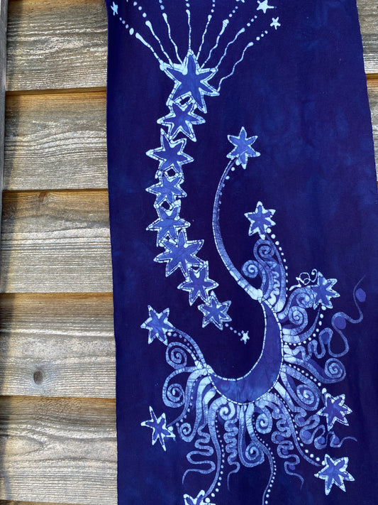 Guided By Stars Navy Blue Night - Hand Painted Organic Knit Fabric Scarf scarf batikwalla 