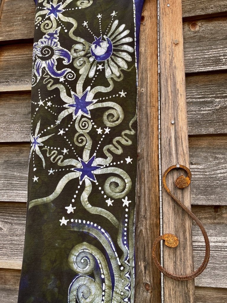 Forest Claims The Green Om Moon - Hand Painted Organic Cotton Batik Scarf scarf batikwalla 