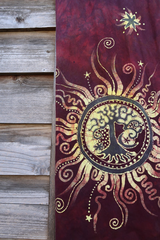 Tree of Life Rising Sun - Hand Painted Organic Knit Fabric Scarf scarf batikwalla 