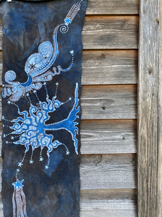 Blue Moon Oak Tree - Hand Painted Organic Cotton Batik Scarf scarf batikwalla 