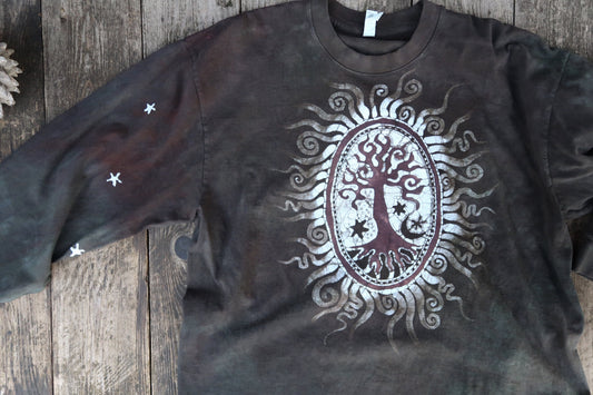 Oval Tree Pendant In Super Dark Brown Hand Crafted Long Sleeve Batik Tshirt tshirt batikwalla 