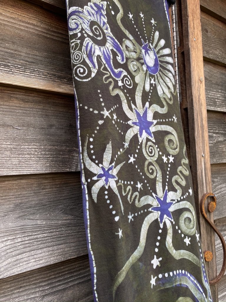 Forest Claims The Green Om Moon - Hand Painted Organic Cotton Batik Scarf scarf batikwalla 