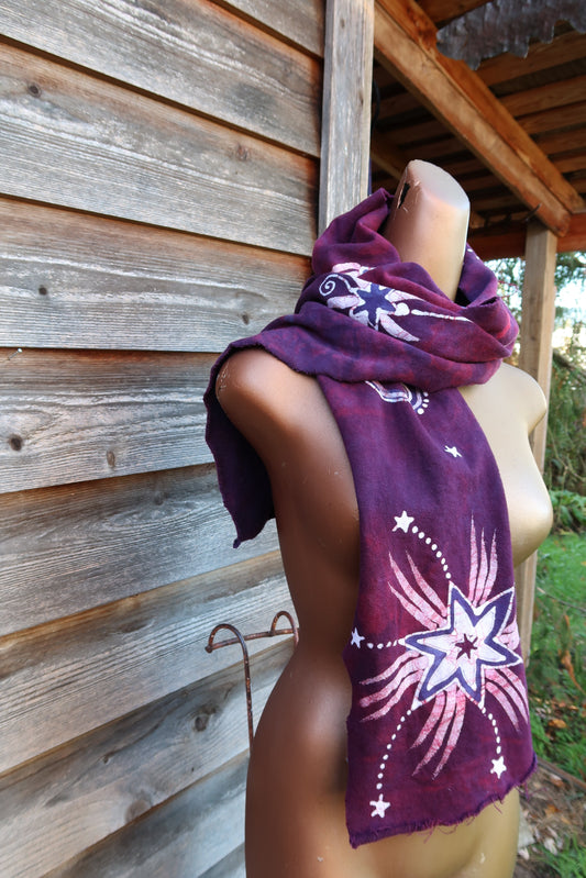 Cosmic Daydream Hand Painted Organic Cotton Batik Scarf scarf batikwalla 