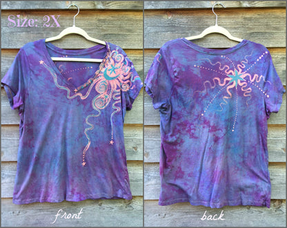 Lavender and Turquoise Handmade Batik Vneck Tee - Batikwalla 
 - 6