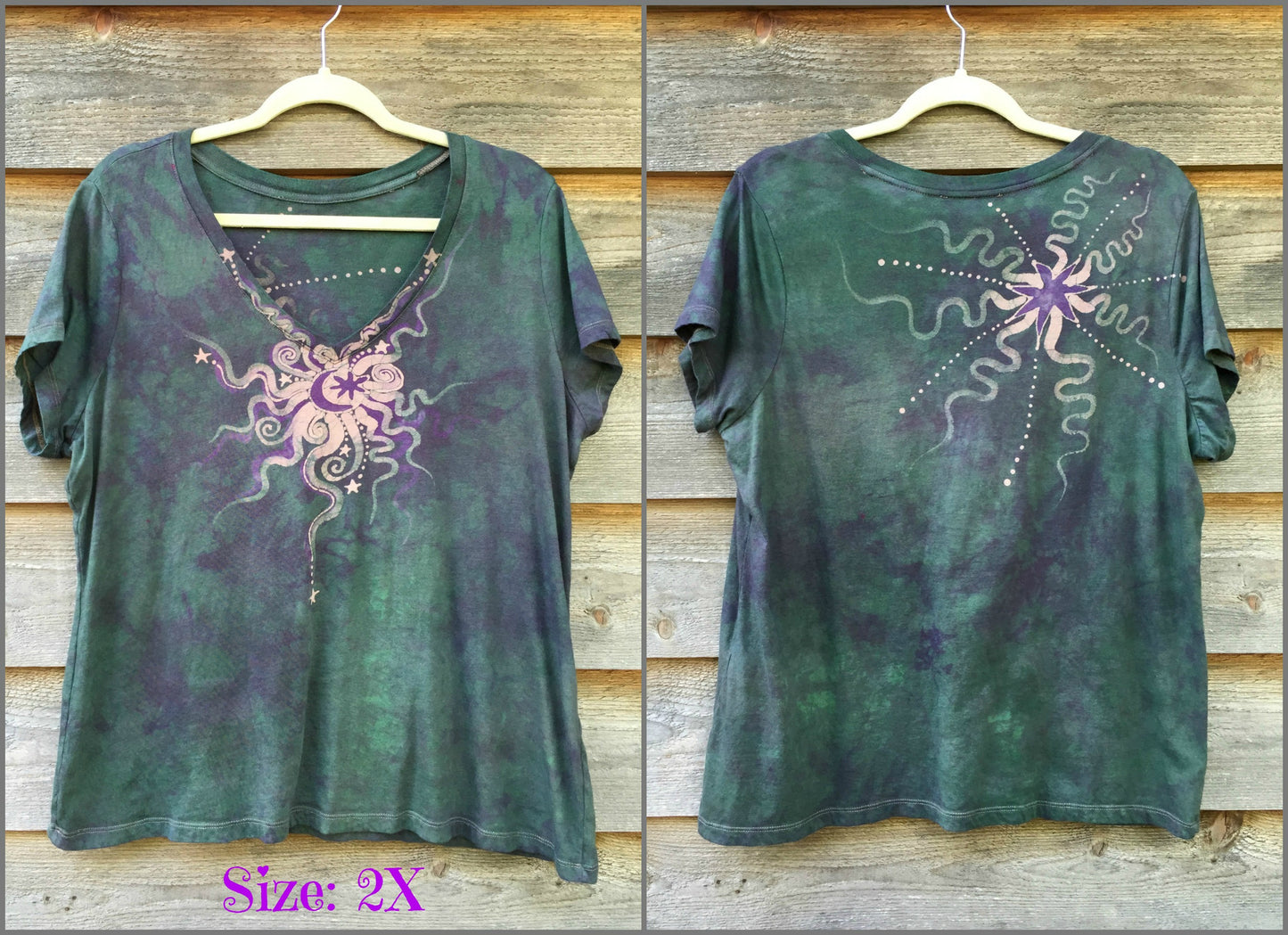 Light Teal Moon Star Handmade Batik Vneck Tee - Batikwalla 
 - 7