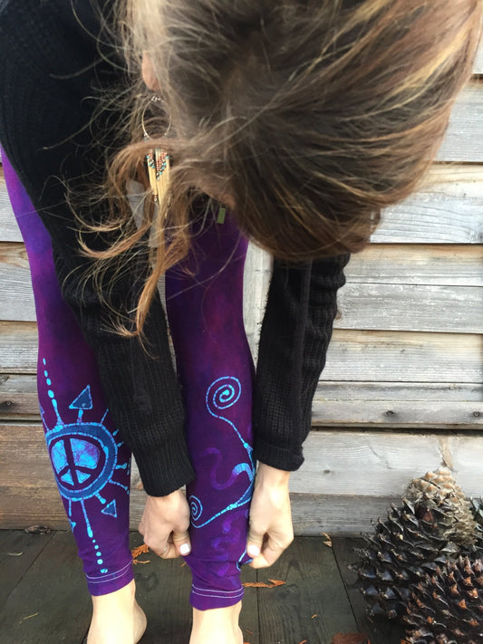 Purple Galaxy Crazy Stars PURE Cotton Batik Leggings leggings batikwalla 