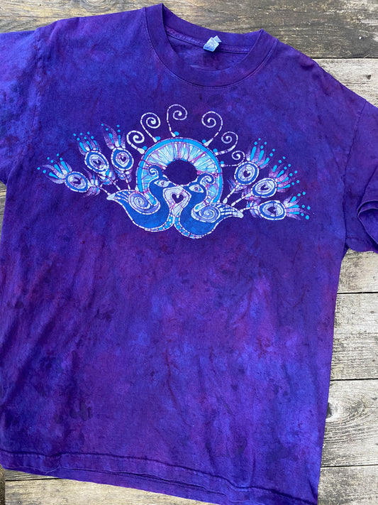 Kissing Peacocks Purple & Turquoise Handmade Batikwalla Tshirt Tshirts batikwalla 