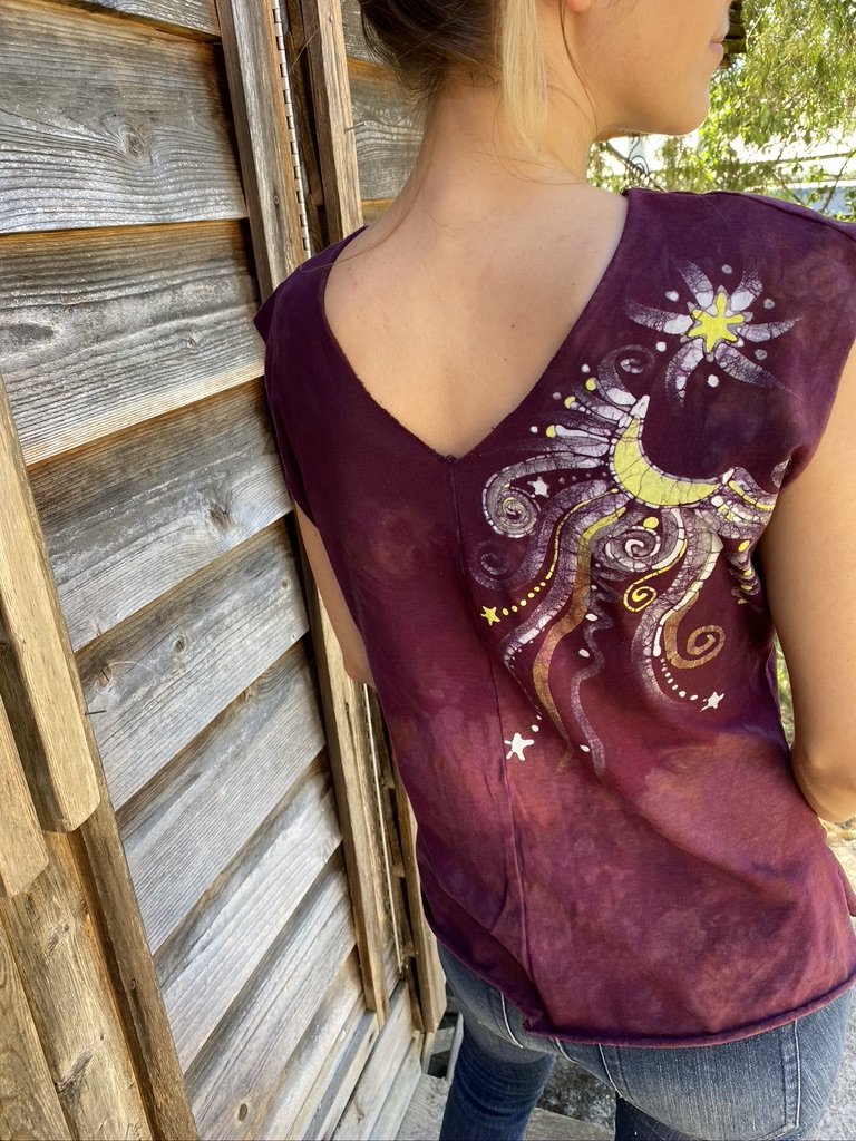Mulberry Wine - Organic Cotton 4 Panel Batik Top - Handmade Batik Dresses Batikwalla 
