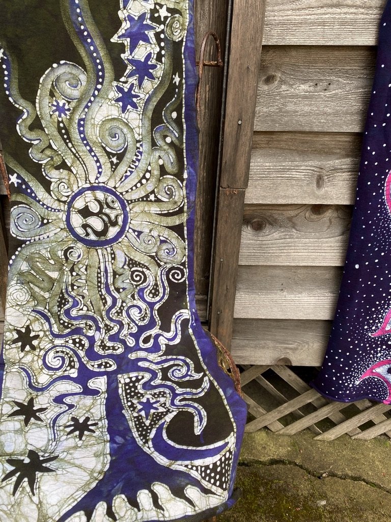 Forest Claims The Green Om Moon - Hand Painted Organic Cotton Batik Scarf scarf batikwalla 